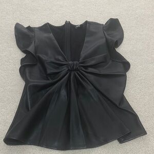 Express Black Ruffled Blouse with Knot Detail